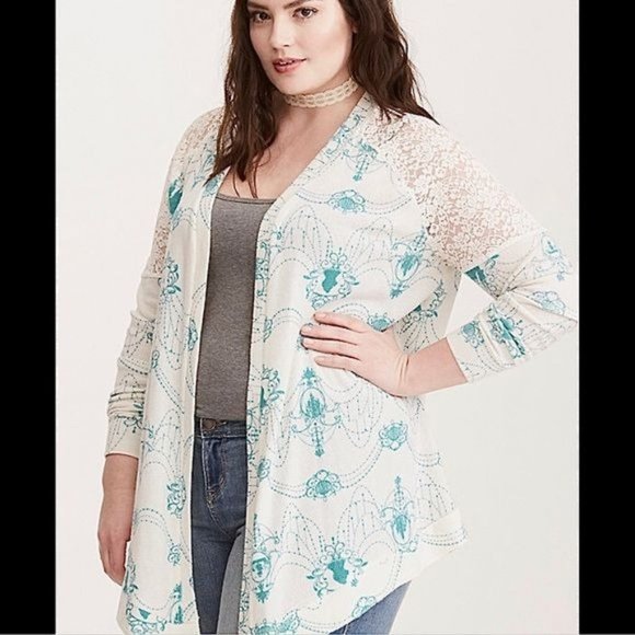 DISNEY Little Mermaid Ariel Open Front Cardigan Lace Detail 4 - Picture 1 of 9